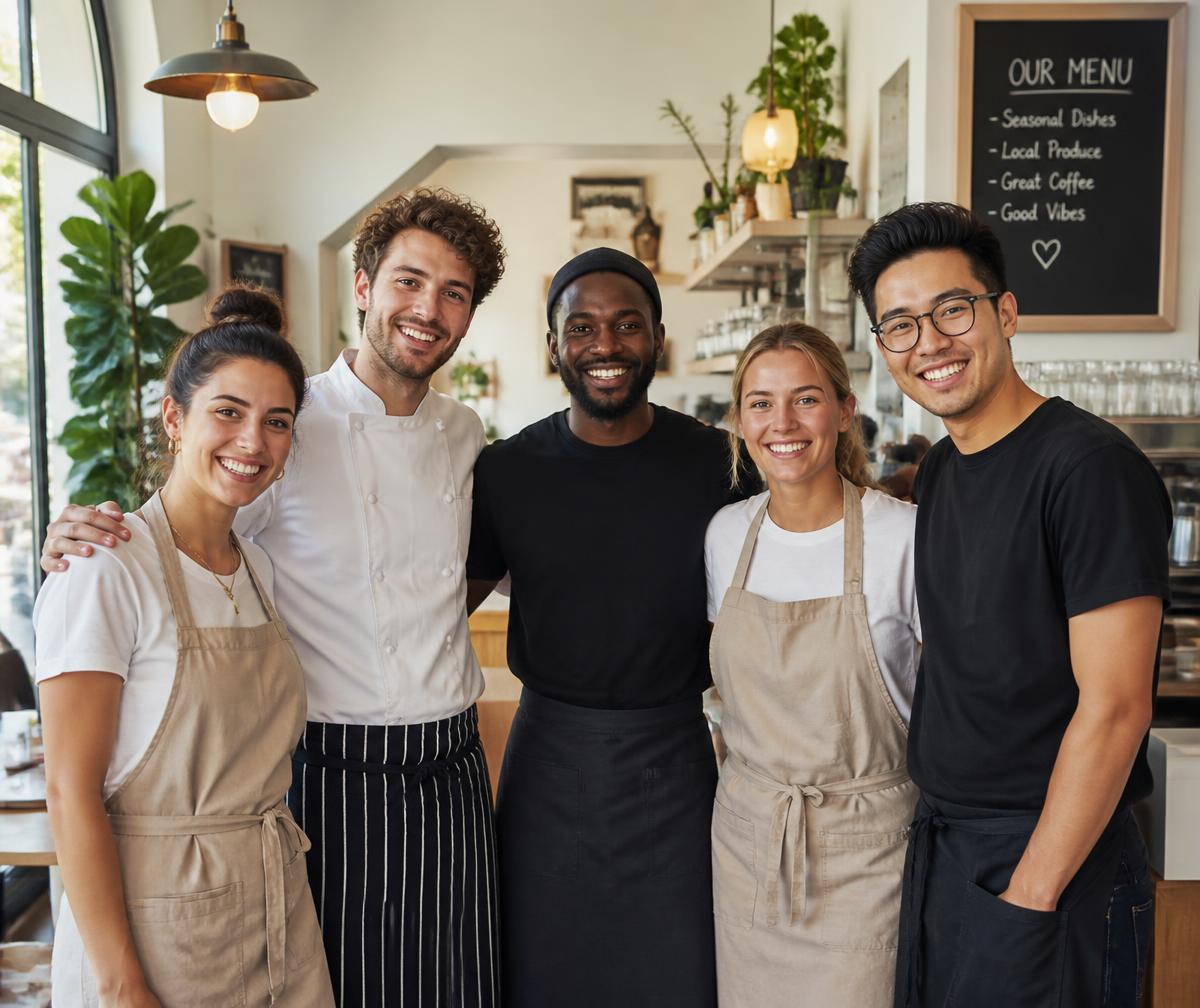The friendly team of Your Restaurant in the dining room