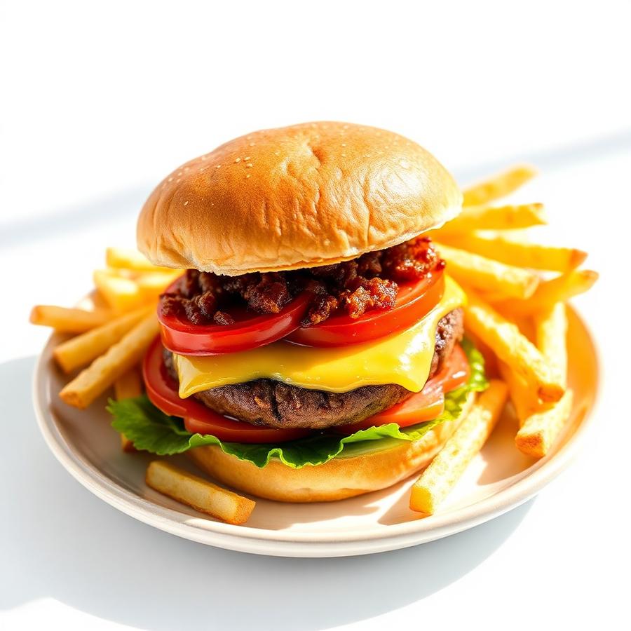Cheeseburger with fries on a plate