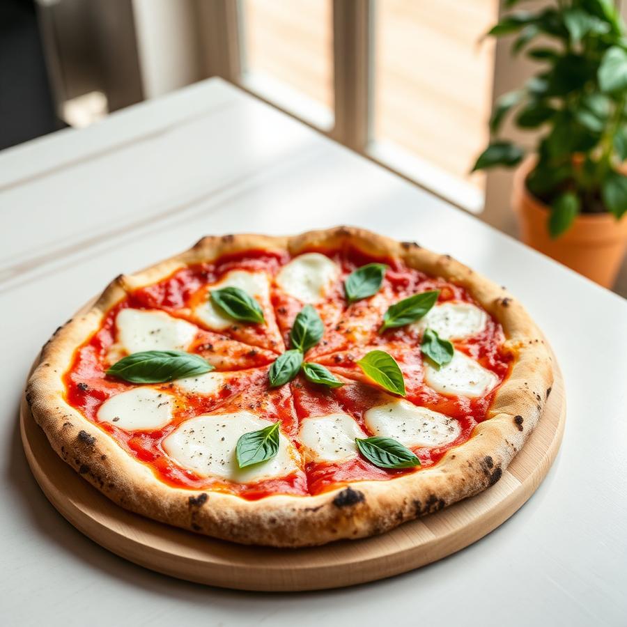 Wood-fired margherita pizza with basil